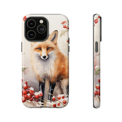 Christmas Fox in a Wreath of Red Berries - Impact Resistant Phone Case iPhone 14 Pro Max Glossy